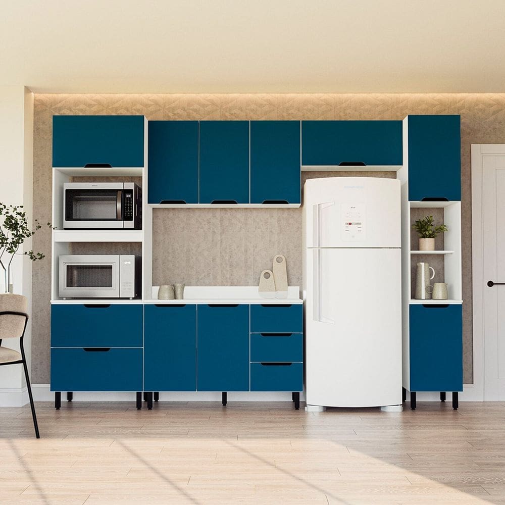 Cozinha Completa 5 Peças 224,5cmx310cm Meena Branco/Azul