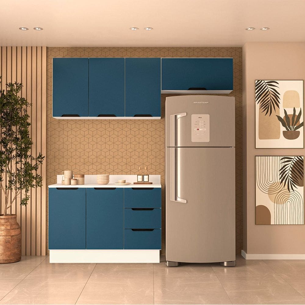 Cozinha Completa 3 Peças 224,5x200cm Meena Branco/Azul