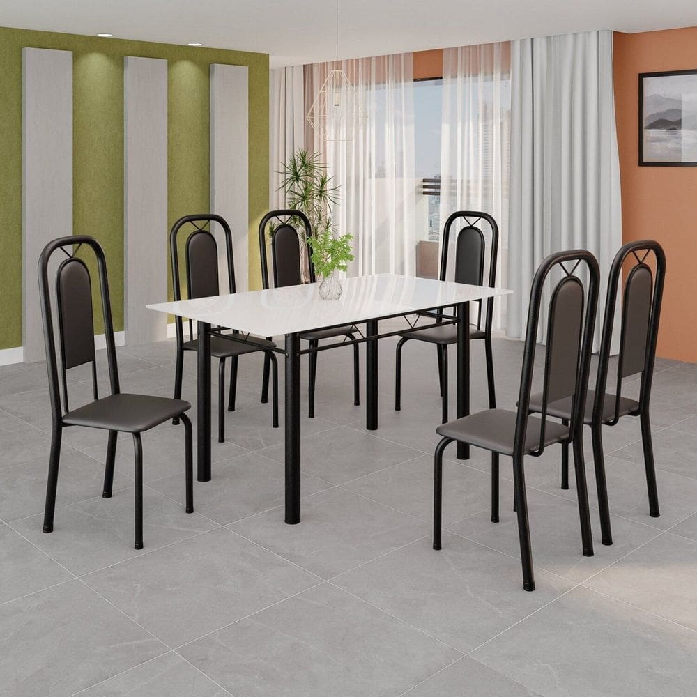 Conjunto de Mesa Tubular com 6 Cadeiras Lara Preto