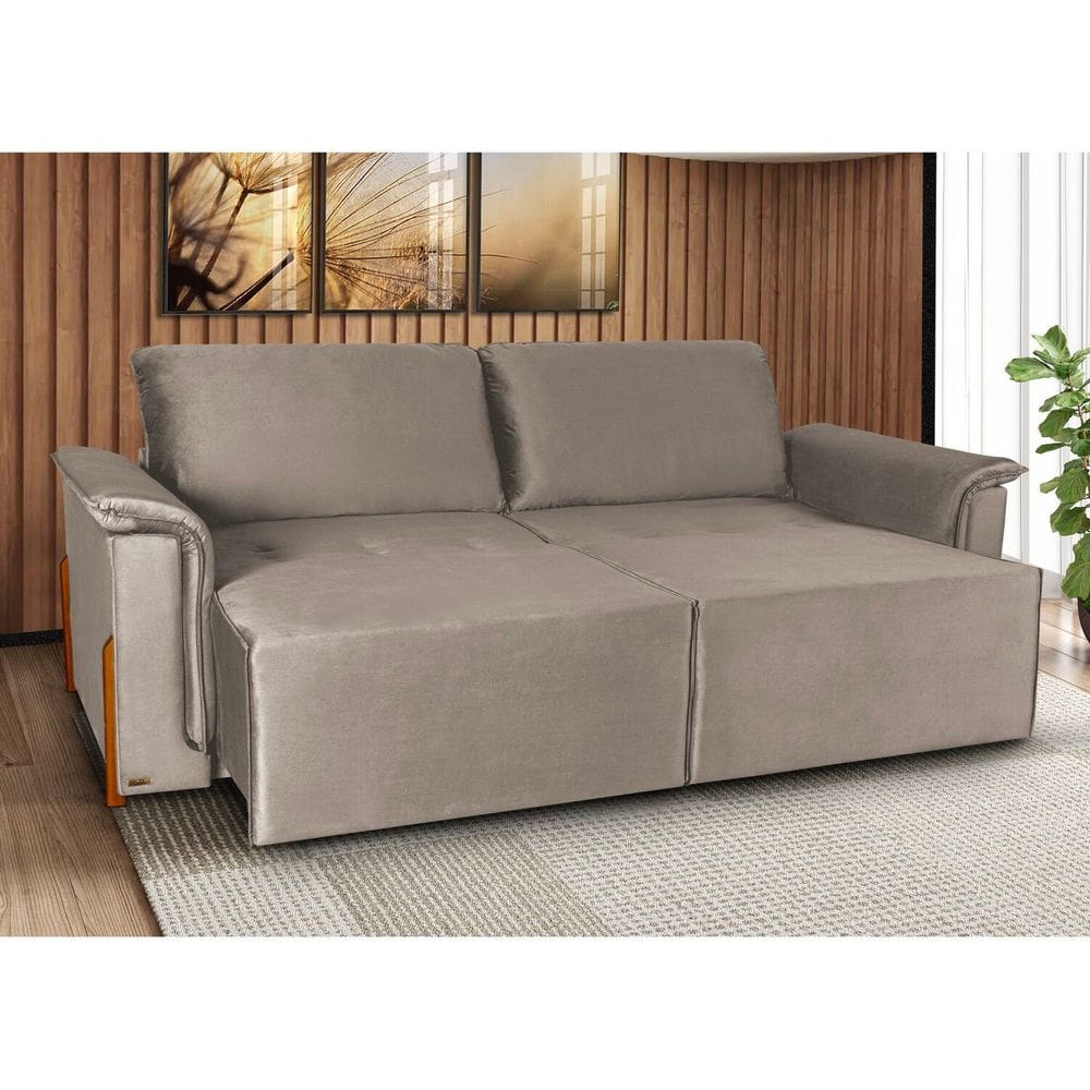 Sofá Cama Retrátil 3 Lugares Atlanta Platinum Bege