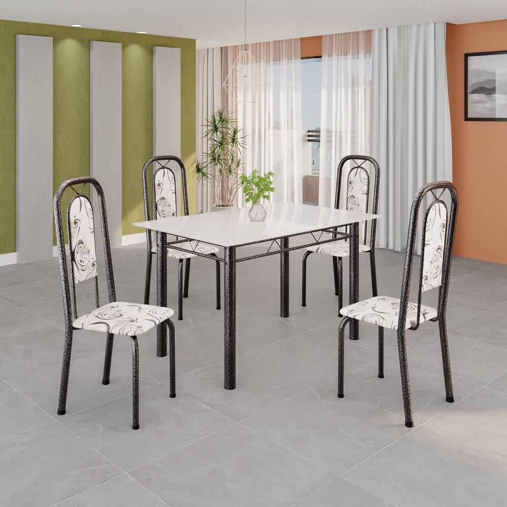 Conjunto Sala de Jantar com 4 Cadeiras Lara Arabesco / Prata