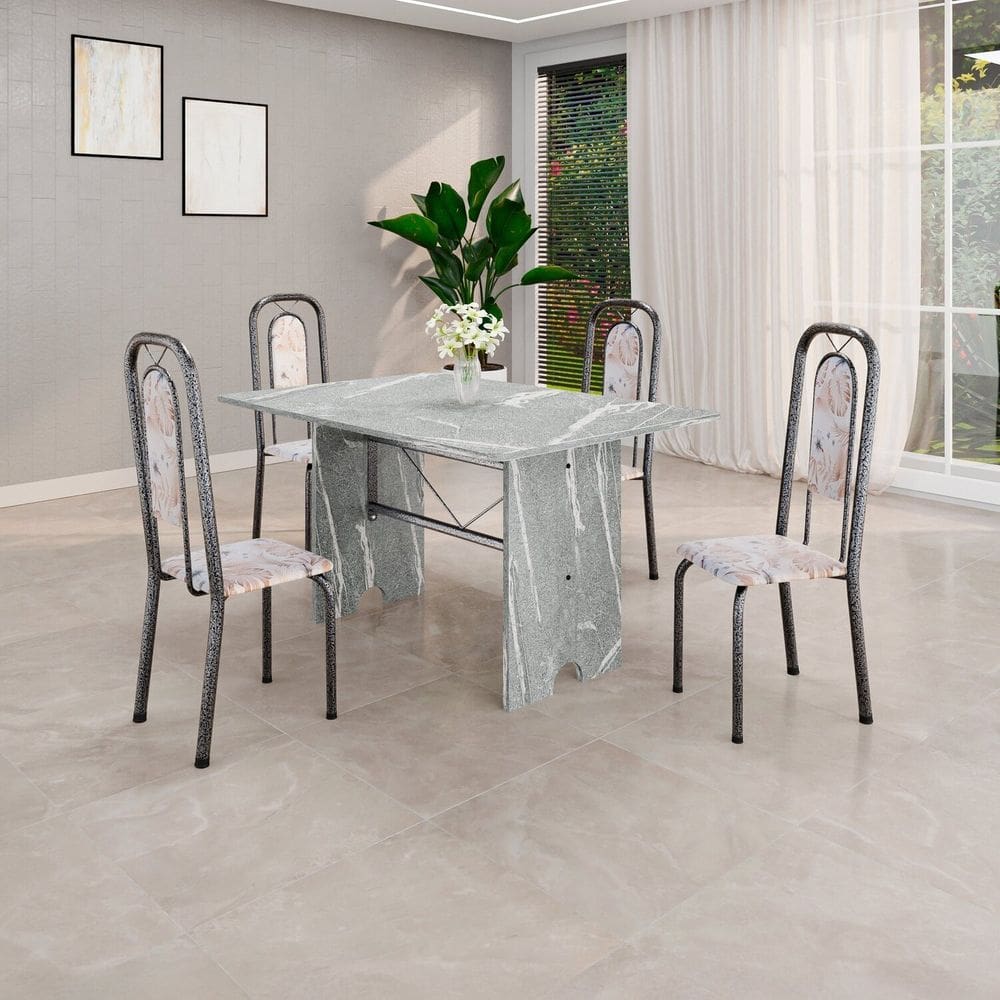 Conjunto Sala de Jantar com 4 Cadeiras Lara Bege / Prata