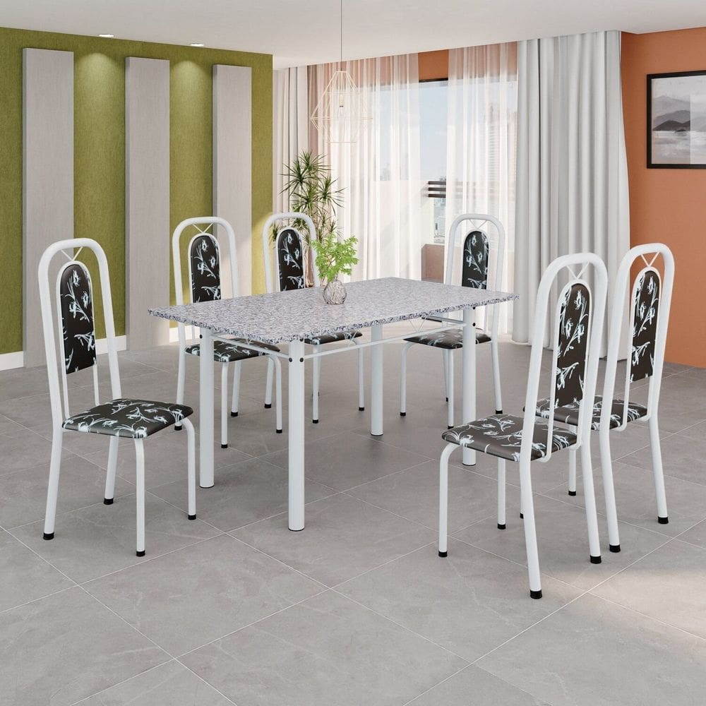 Conjunto Sala de Jantar com 6 Cadeiras Lara Preto / Branco