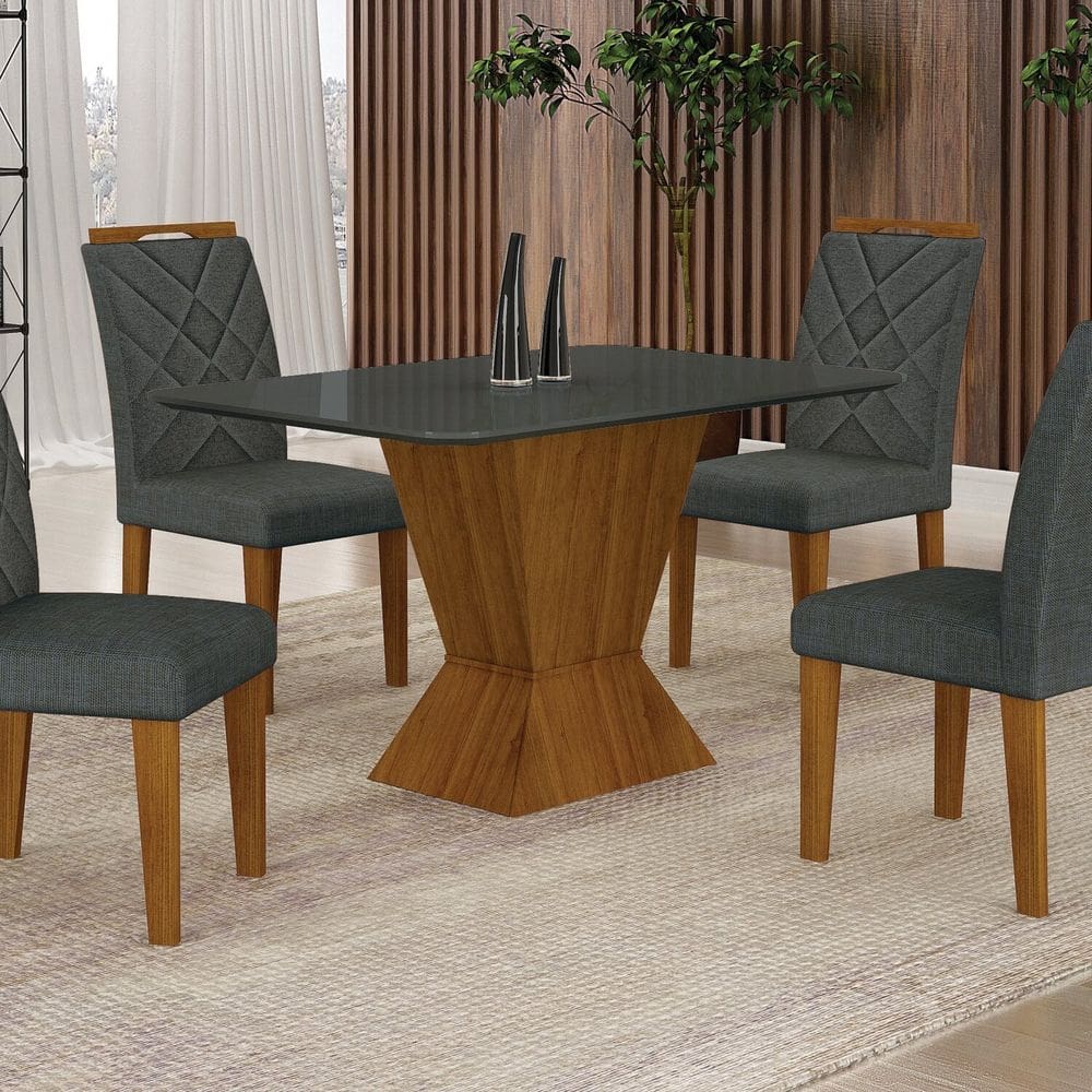 Conjunto Sala de Jantar Mesa com 4 Cadeiras Larissa freijo/cinza