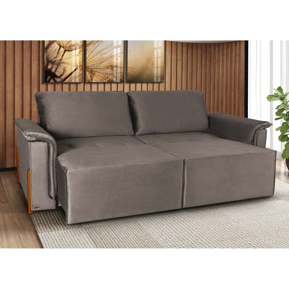 Sofá Cama Retrátil 3 Lugares Atlanta Platinum Marrom