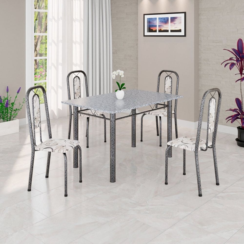 Conjunto Sala de Jantar com 4 Cadeiras Lara Arabesco/ Prata