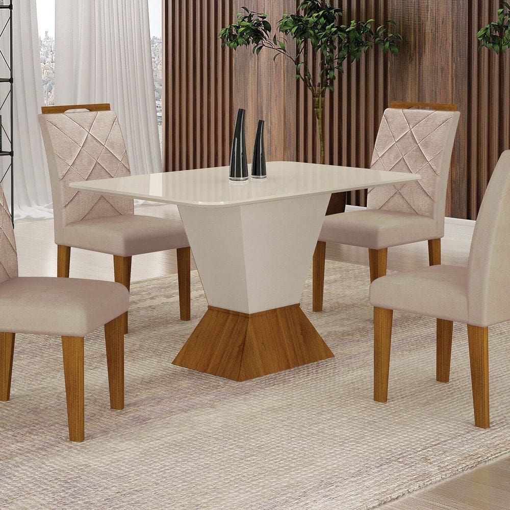 Conjunto Sala de Jantar Mesa com 4 Cadeiras Larissa Freijó/Palha