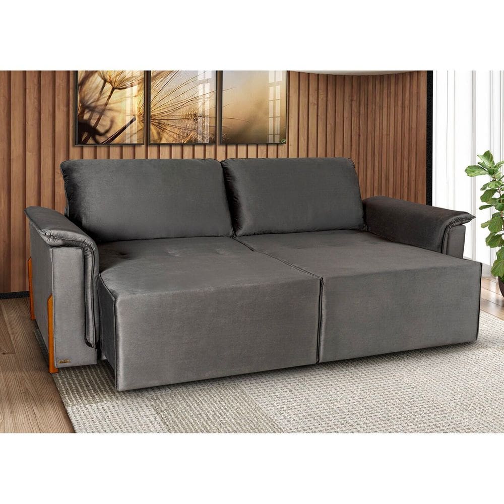 Sofá Cama Retrátil 3 Lugares Atlanta Platinum Grafite