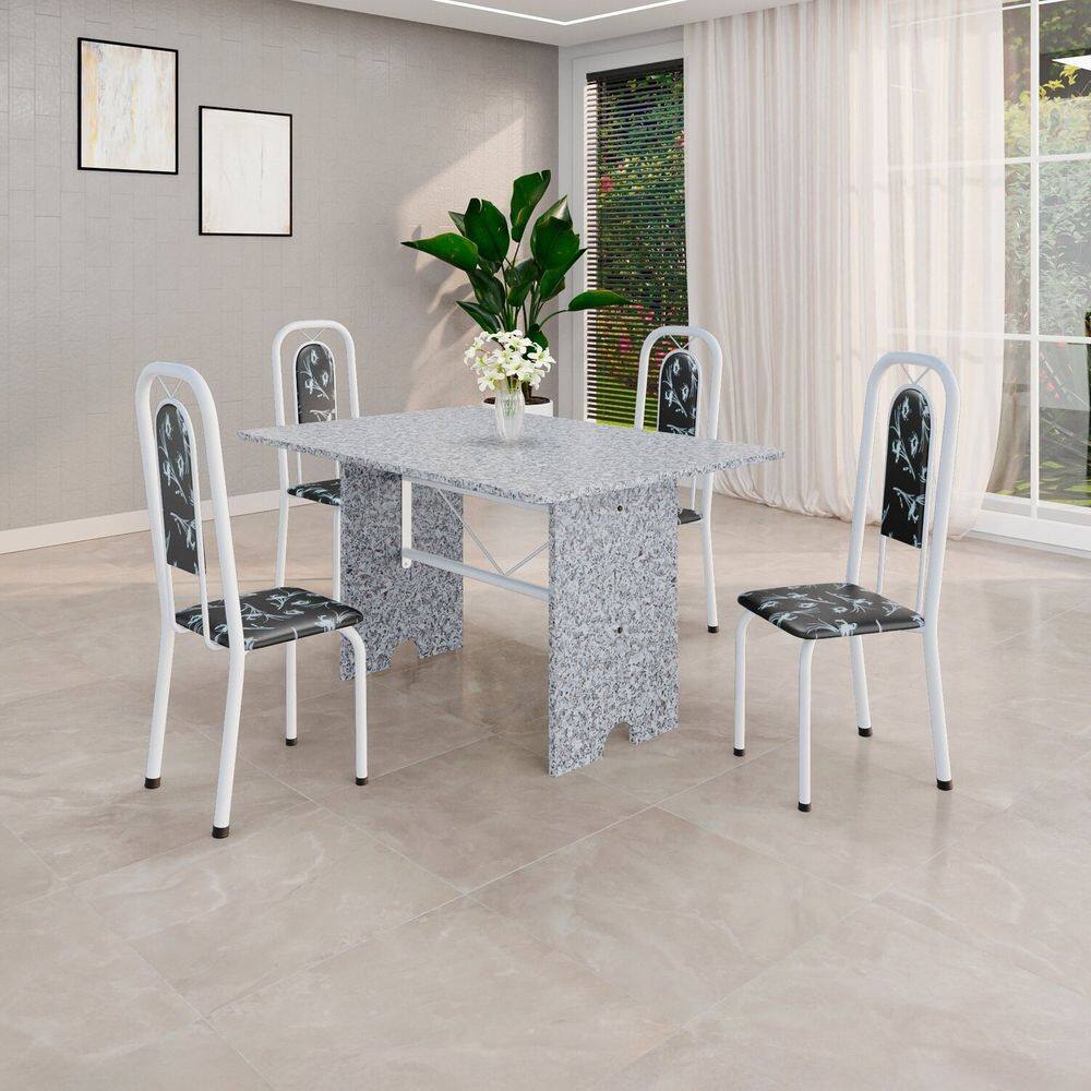 Conjunto Sala de Jantar Mesa com 4 Cadeiras Lara Preto / Branco
