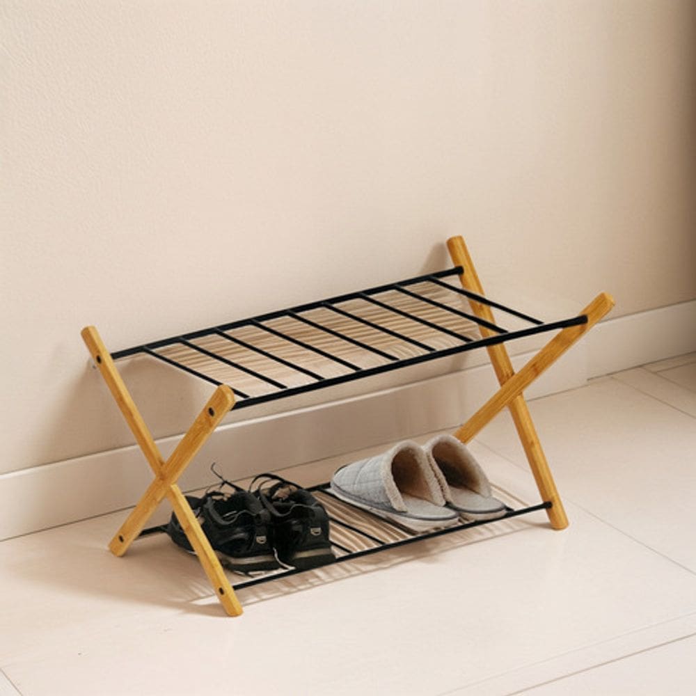 Sapateira 2 Prateleiras 71x35x38cm Ate 5 Pares Madeira E Aco
