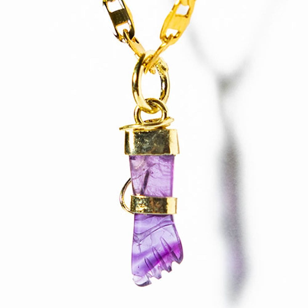 Colar Mini Figa Pingente Ametista 20mm Pedra Natural Dourado