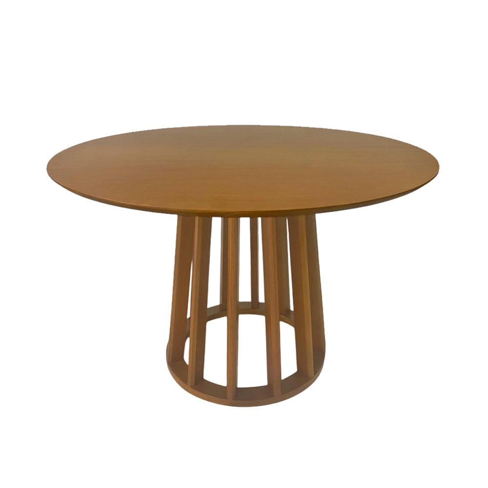 Mesa de Jantar Redonda Rebeca com Base Cone Palito em Madeira 1,30x1,30 Cerejeira