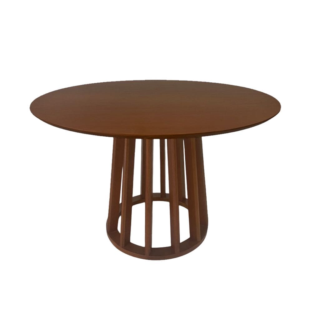 Mesa de Jantar Redonda Rebeca com Base Cone Palito em Madeira 1,30x1,30 Nogueira