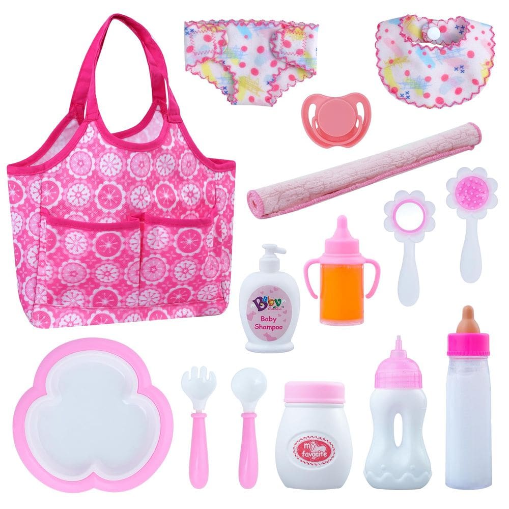 Conjunto de alimentação para bonecas BABESIDE com bolsa de fraldas, garrafas de 15 unidades