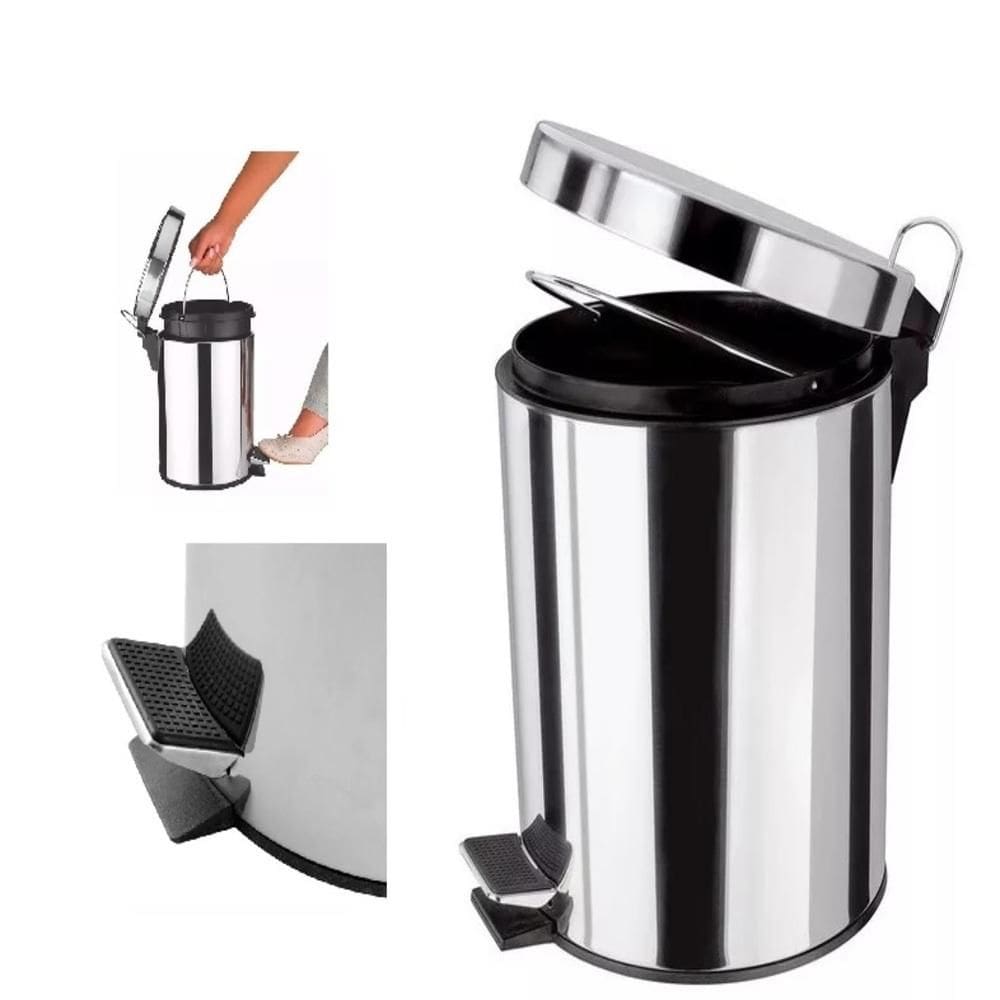 Lixeira Inox Pedal 5L Redonda para Casa e Banheiro