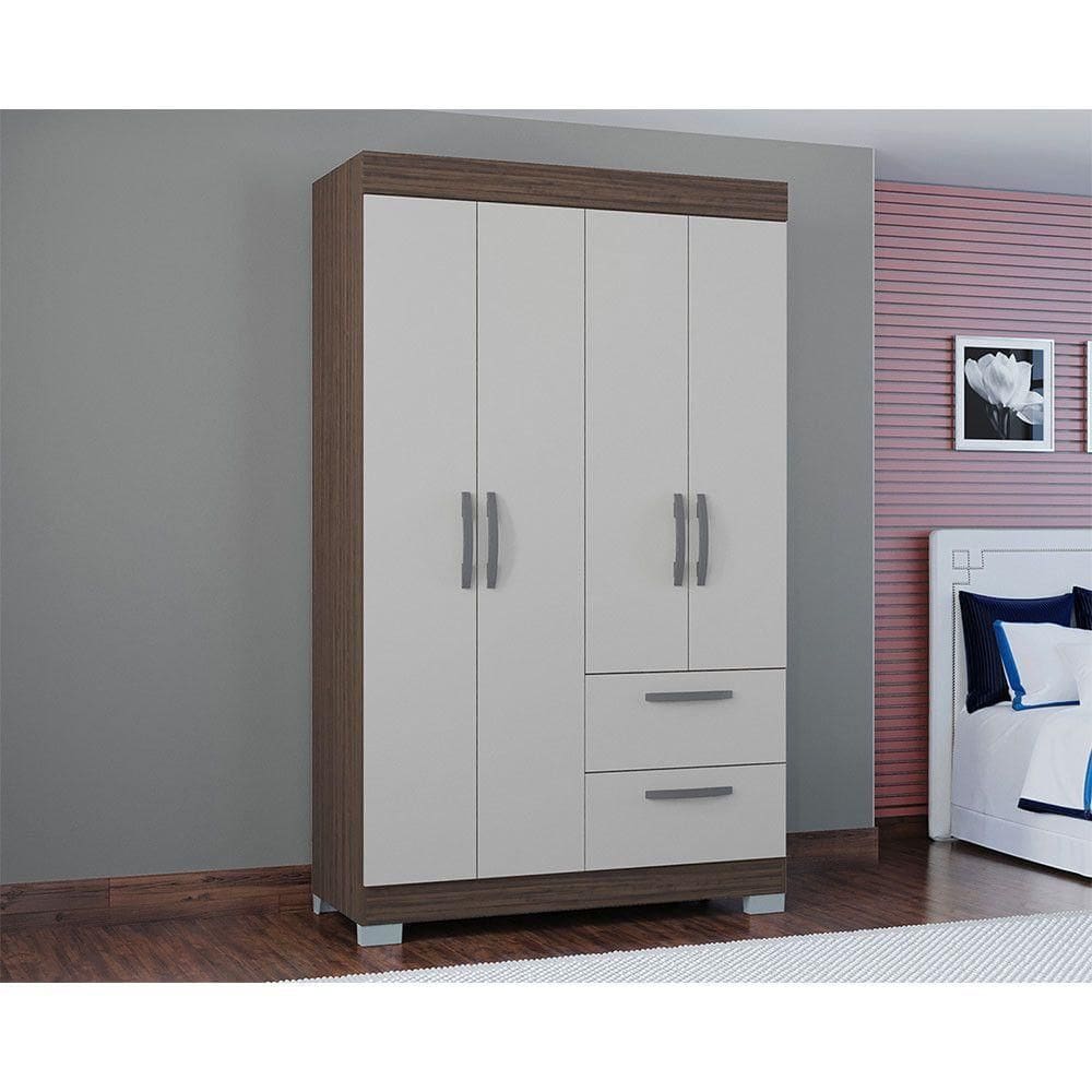 Guarda Roupa Tóquio Com 4 Portas E 2 Gavetas Poquema Chocolate/offwhite