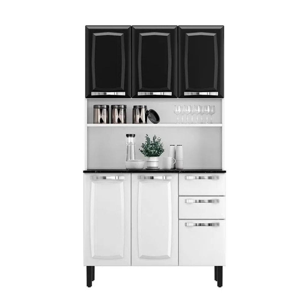 Kit de Cozinha Compacta em Aço 6 Portas 2 Gavetas Pratika Branco/Preto - Itatiaia