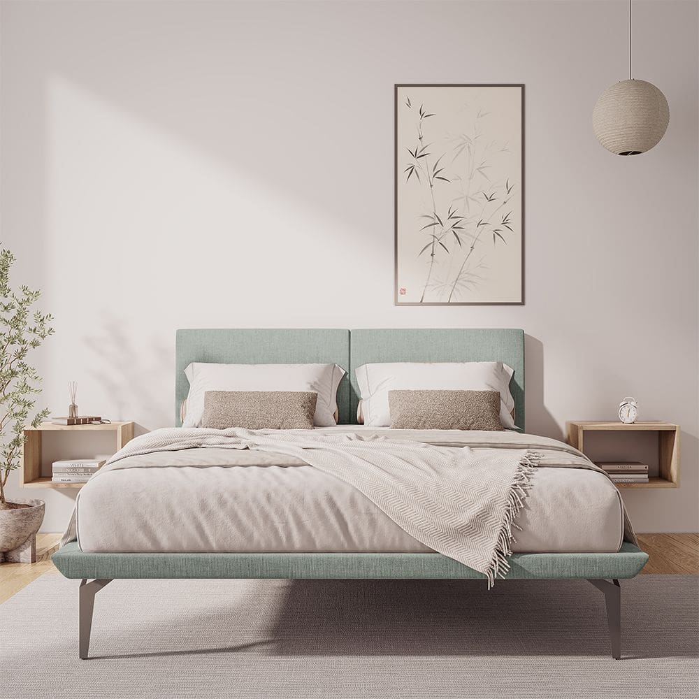 Base Box Cama Japonesa Toquio King com Cabeceira Almofada Linho Cinza