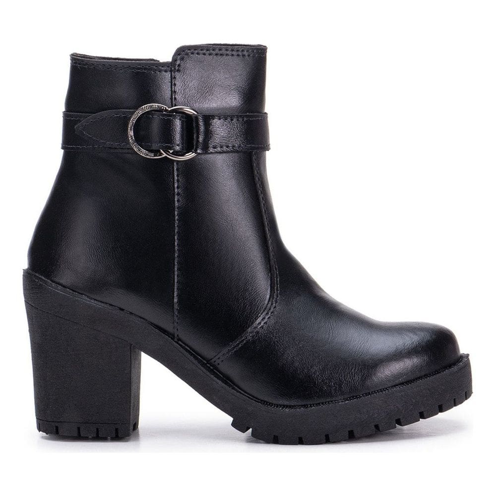 Bota Feminina Coturno Fivela Tratorado De Salto Cano Curto Preto