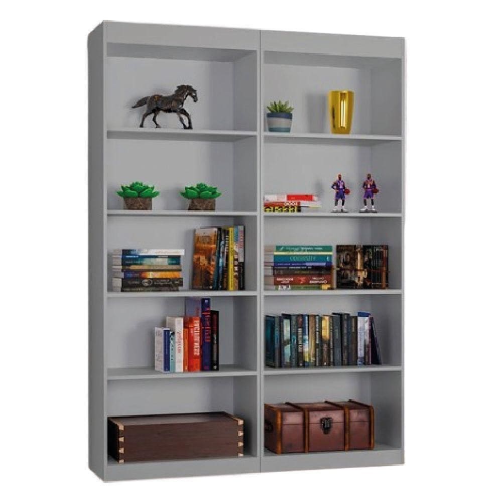 Kit 2 Estantes Livreiro Office Multiuso 8 Prateleiras Cinza J&a Cinza