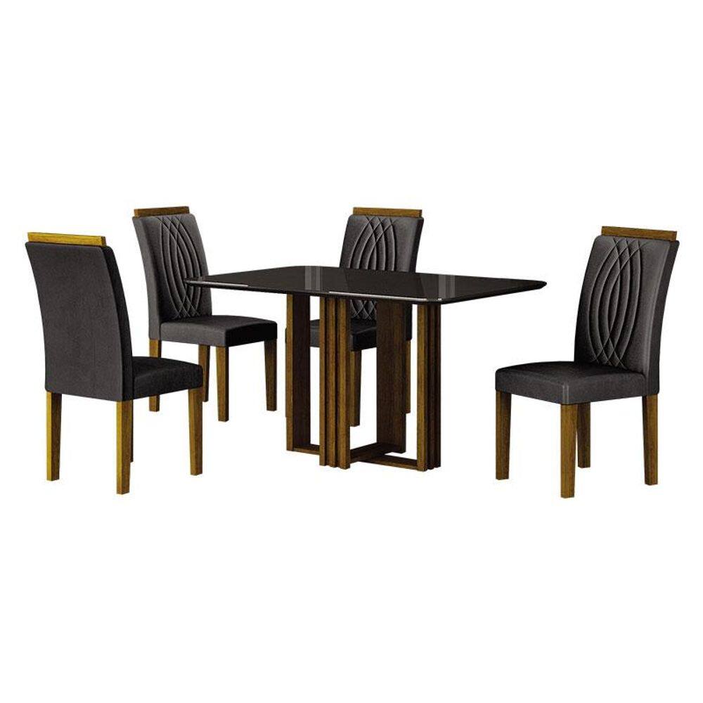 Mesa de Jantar Jade 120x80 Freijó Chumbo com 4 Cadeiras Doha MDF Freijó Joli Chumbo - Leifer Móveis