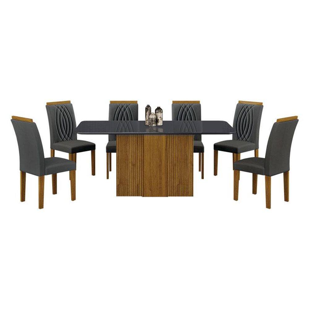 Mesa de Jantar Doha 160x80 Freijó Decor Freijó Chumbo com 6 Cadeiras Freijó Joli Chumbo - Leifer Móveis