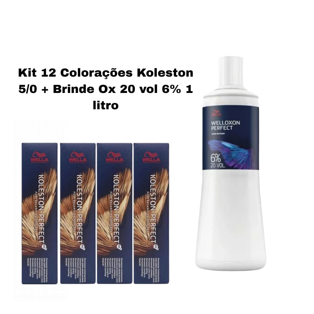 Kit 12 Colorações Koleston 5/0 leve Ox 20 vol 6% 1 litro