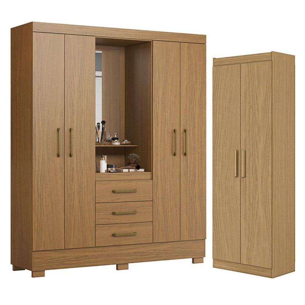 Guarda Roupa Solteiro Paris 2045150 e Armário Multiuso 2000191 Atacama - Aramóveis