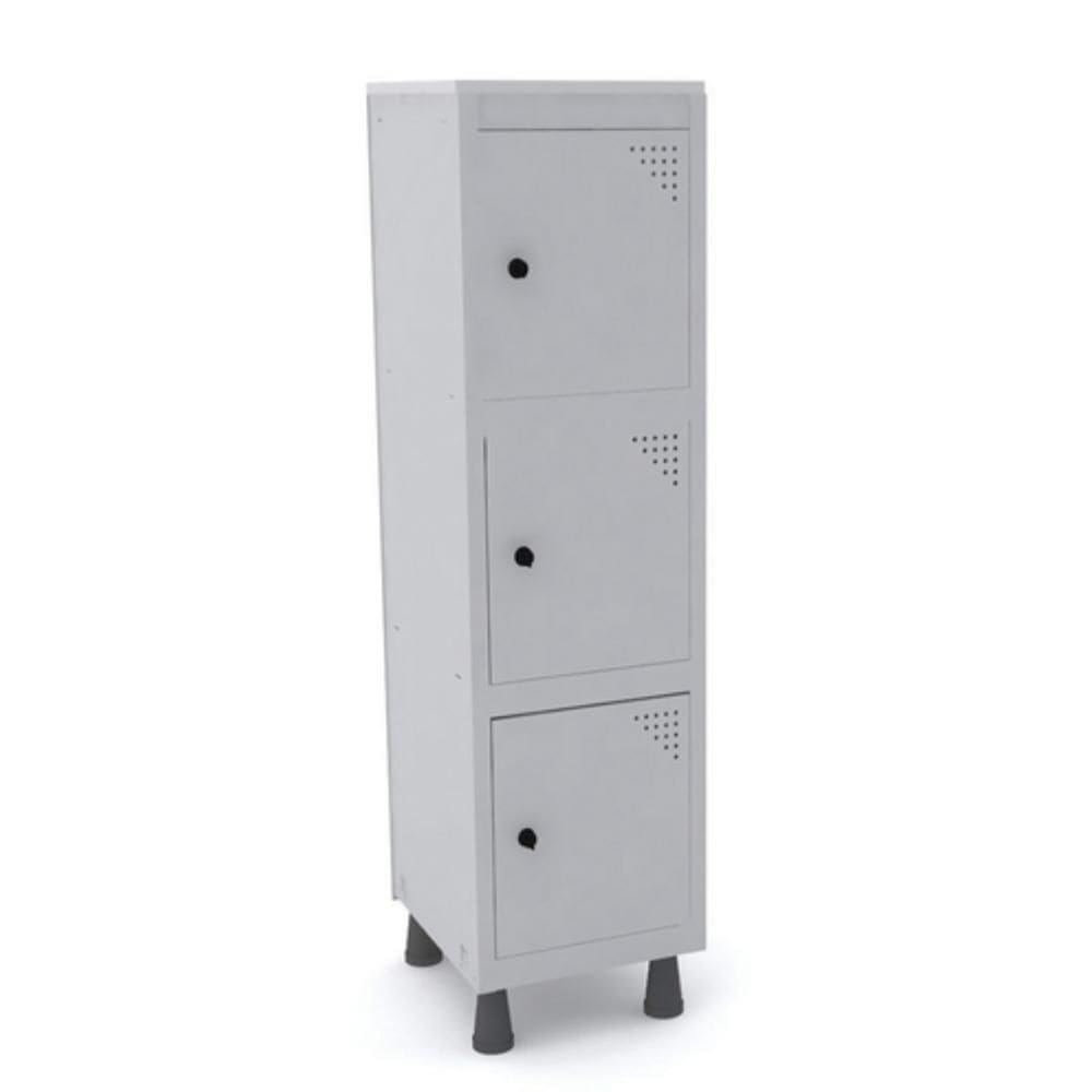 Mini Roupeiro Aço 3 Portas Com Pitao Para Cadeado Cinza -Pandin