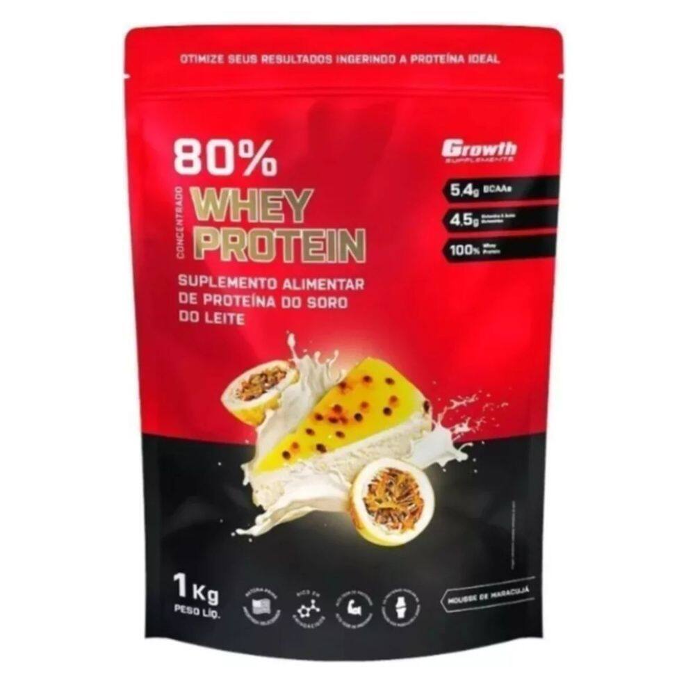 Whey Protein Concentrado 80%(1kg) -growth Supplements Mousse de Maracujá