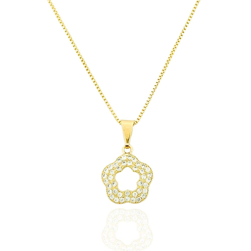 Colar Florzinha Cravejada Cristal Banhado a Ouro