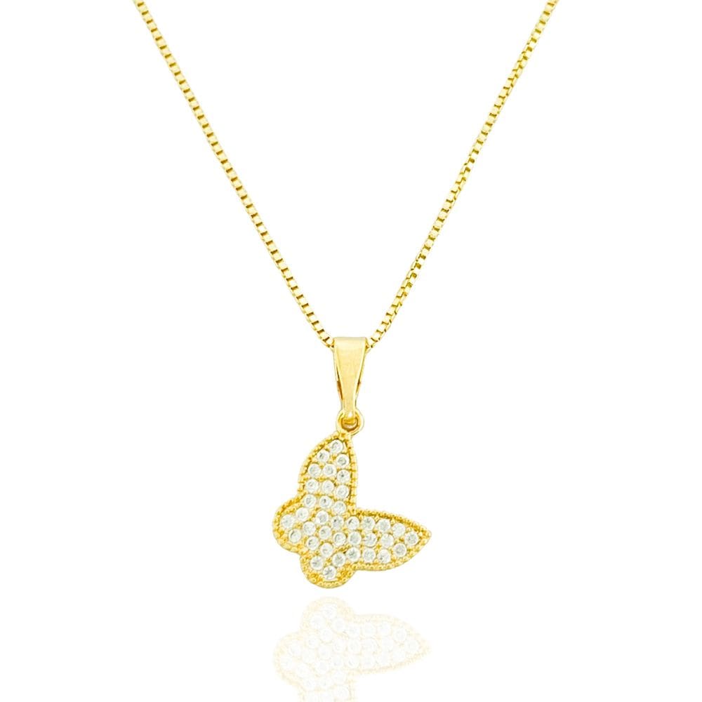 Colar Borboleta Cravejada Cristal Banhado a Ouro