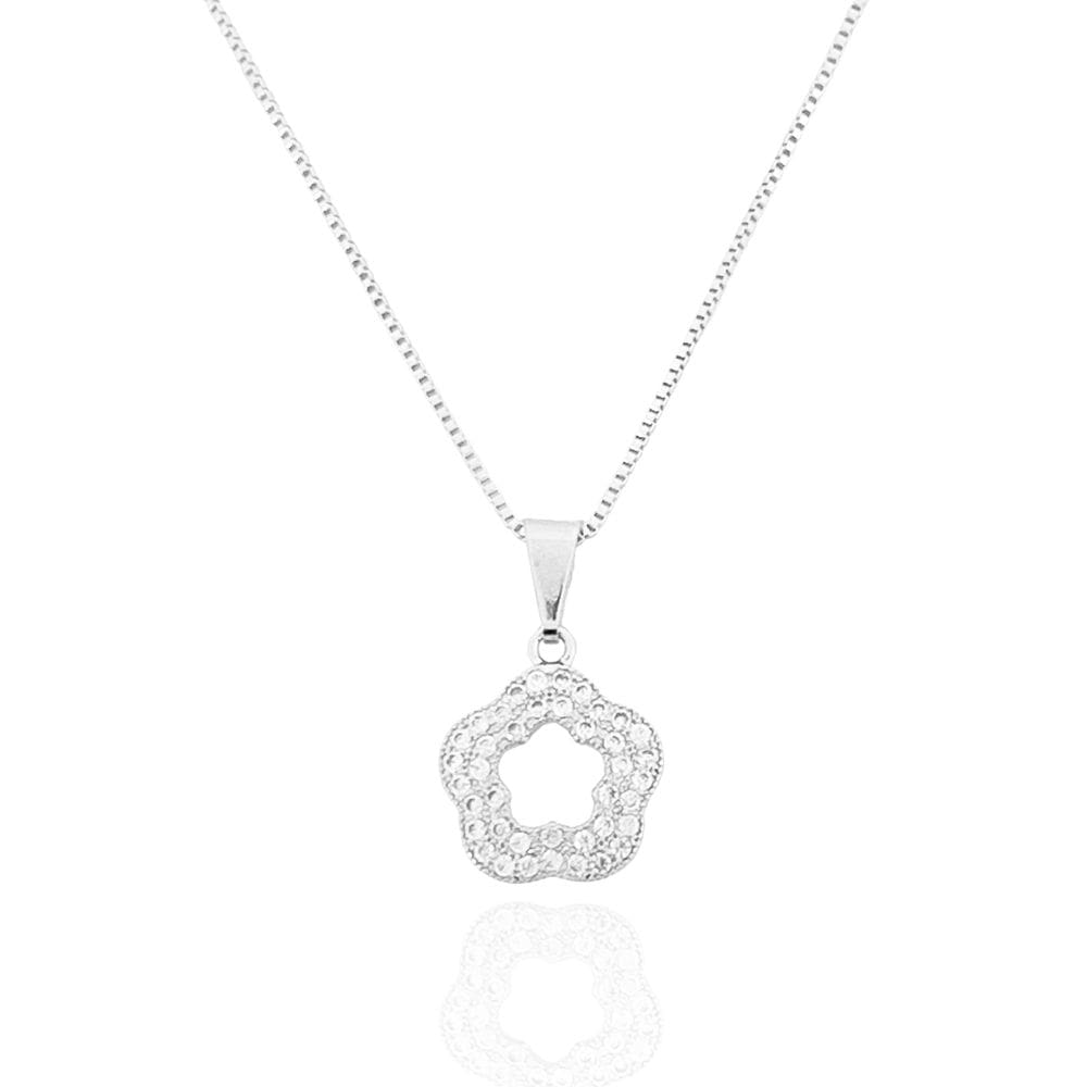 Colar Florzinha Cravejada Cristal Banhado a Prata