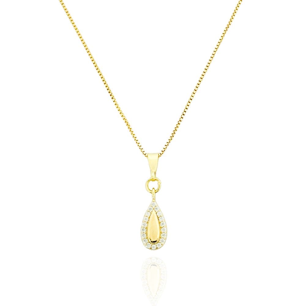 Colar Gota Borda Cravejada Banhado a Ouro