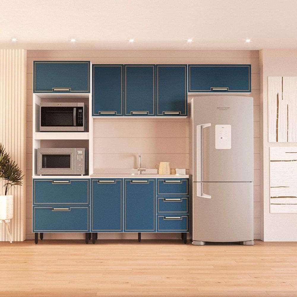 Cozinha Completa 4 Peças 224,5cm X 270cm Amara Branco/Azul