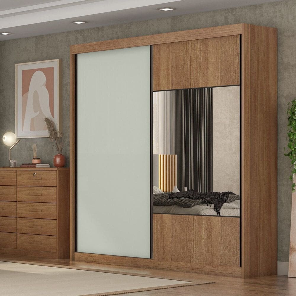 Guarda-roupa para Quarto com Espelho Trieste Cumaru/Cinza