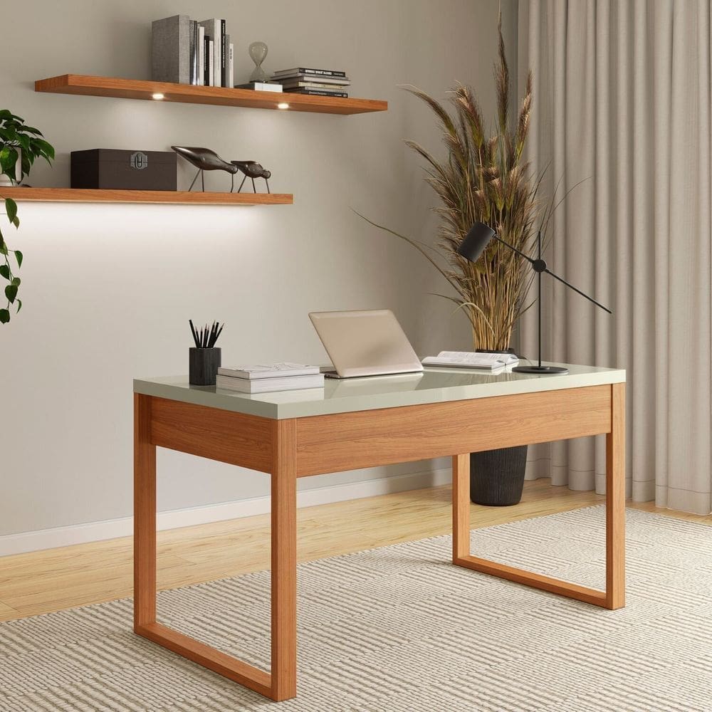 Escrivaninha para Escritório 100% Mdf Industrial Freijó / Off White