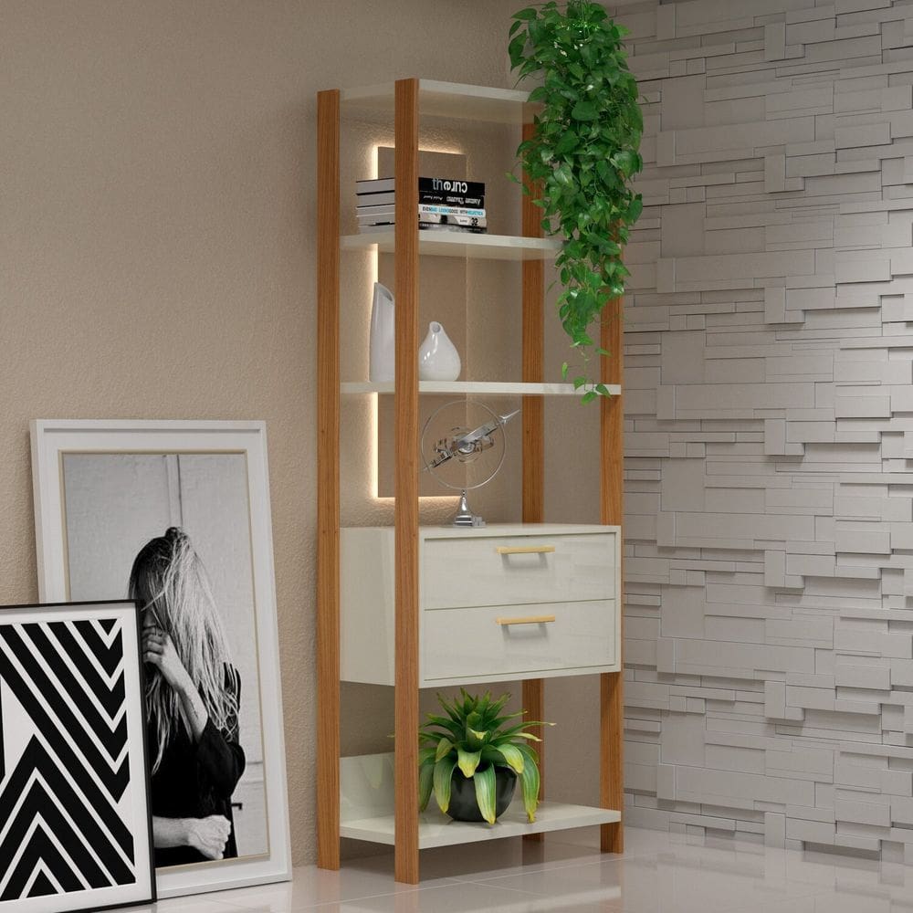 Estante para Livros 185cm X 73cm Contemporâneo Freijó / Off White