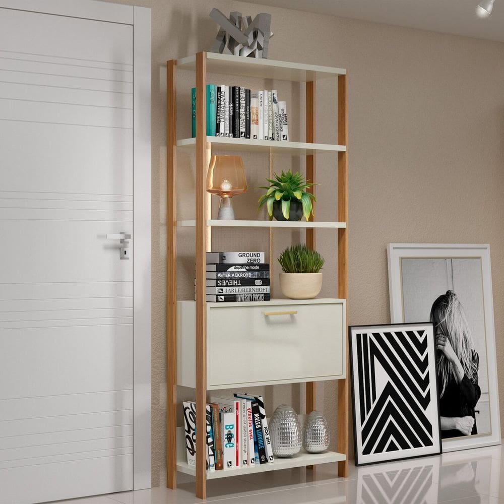 Estante para Livros 185cm X 73cm Contemporâneo Freijó / Off White