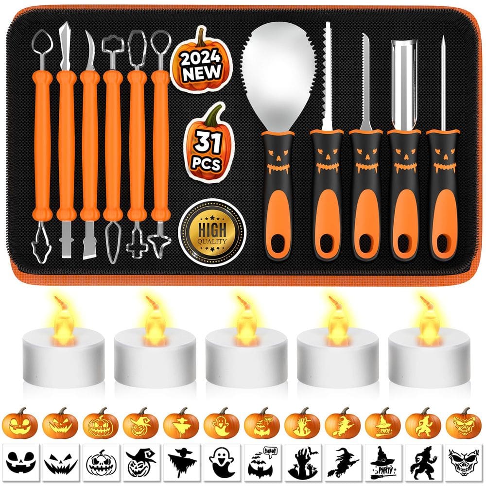 Kit de escultura de abóbora NFEVER 31 PCS em aço inoxidável com estênceis