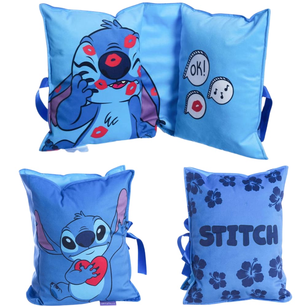Almofada 3D Stitch Carta Com Laço Aveludada Oficial Disney