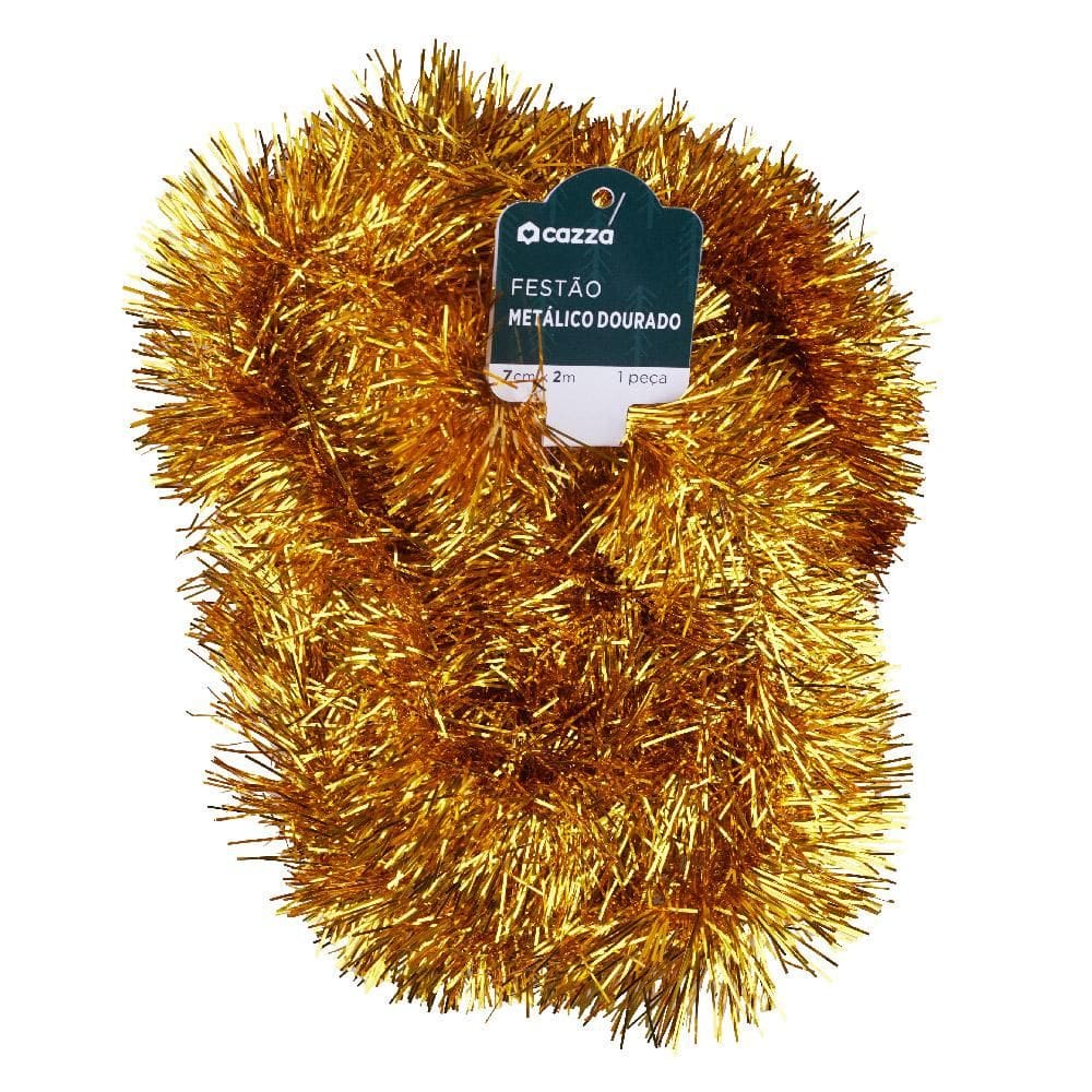 Festão Metálico de Natal 7cmX2m Dourado Cazza