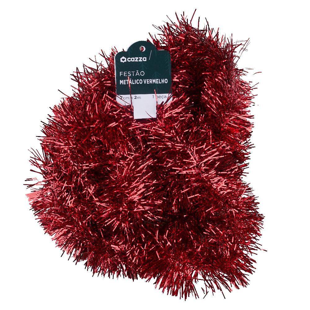 Festão Metálico de Natal 7cmX2m Cazza Vermelho