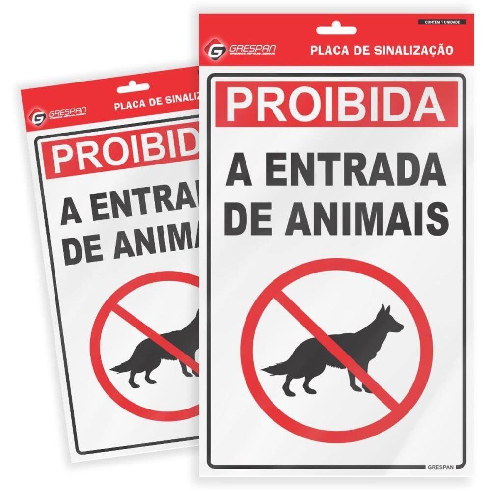 Placa De Sinalização Proibido Animais 16x25cm 05unid Grespan