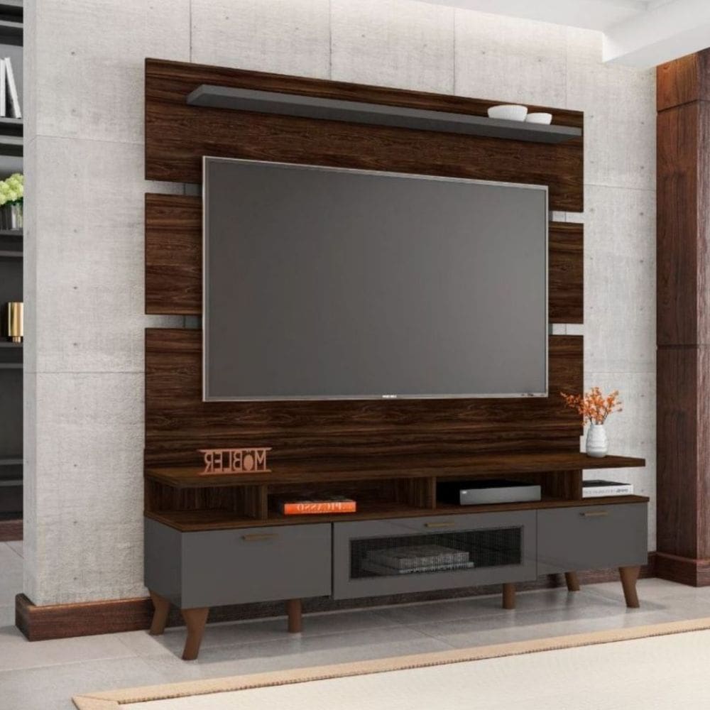 Rack Com Painel Para TV 65 Polegadas MDF Moderno Sala de Estar