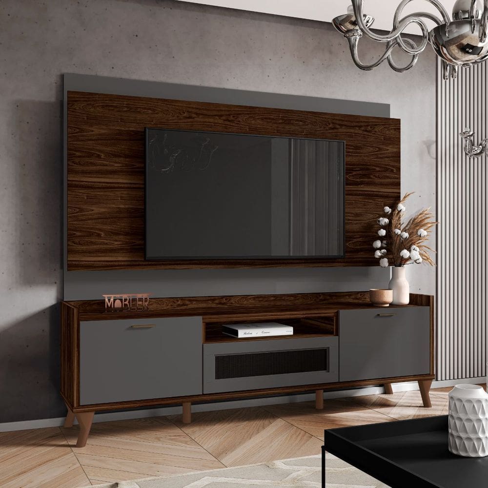 Rack Com Painel Para TV 75 Polegadas Sala de Estar Moderno