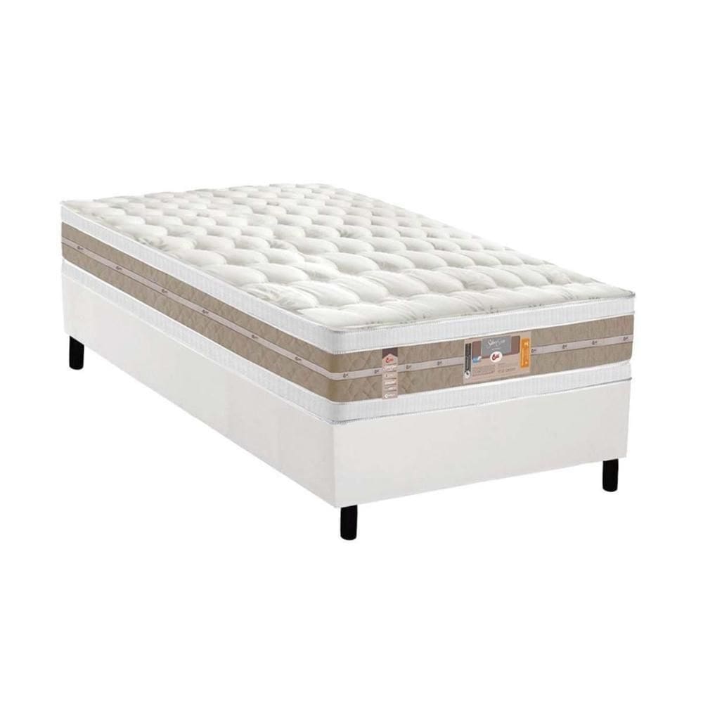Cama Box Solteiro: Colchão Molas Ensacadas Castor Silver Star Air Face+Base White(88X188)