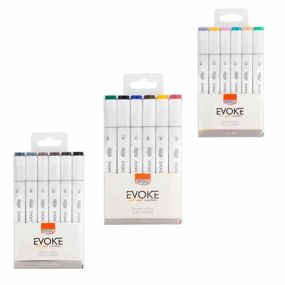 Marcador artístico álcool Evoke Dual Marker 18 cores