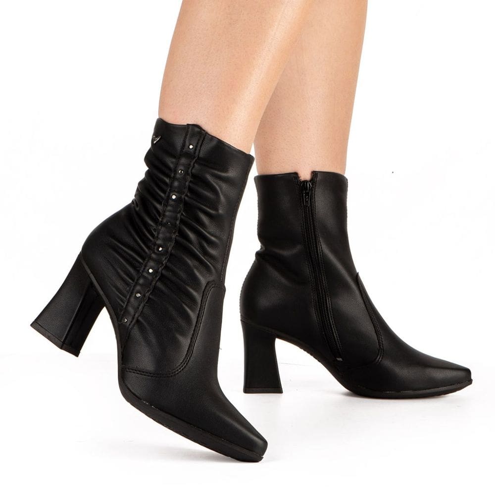 Bota Coturno Cano Curto Salto Alto Preto Feminina Elegante ME562 - Feminino