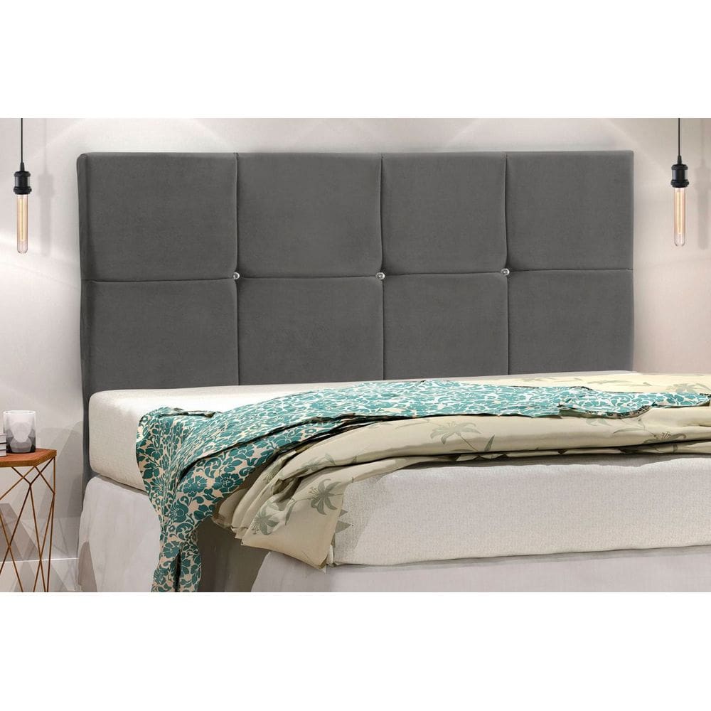 Cabeceira Paris Estofada Com Botão de Strass para Cama Box Casal 144 CINZA